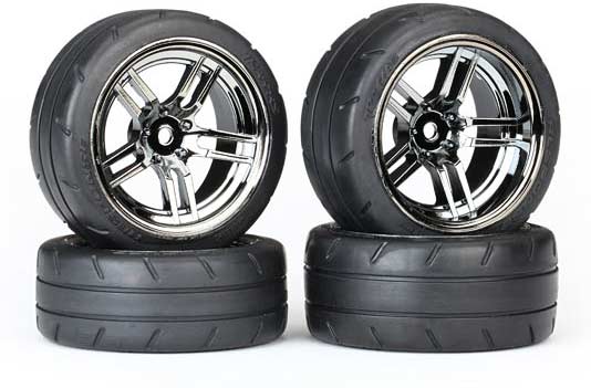 Tires & wheels, assembled, glued (split-spoke black chrome wheels,ᅠ1.9" Response tires, foam inserts) (front (2), rear (extra wide) (2)) (VXL rated)